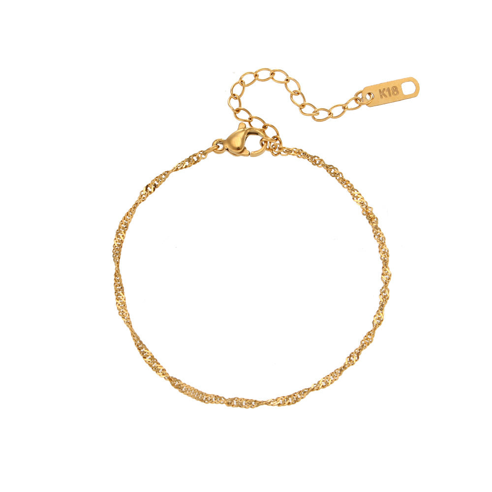 Minimalist Geometric Stainless Steel Plated 18K Gold Wave Necklace for Women Clavicle Chain