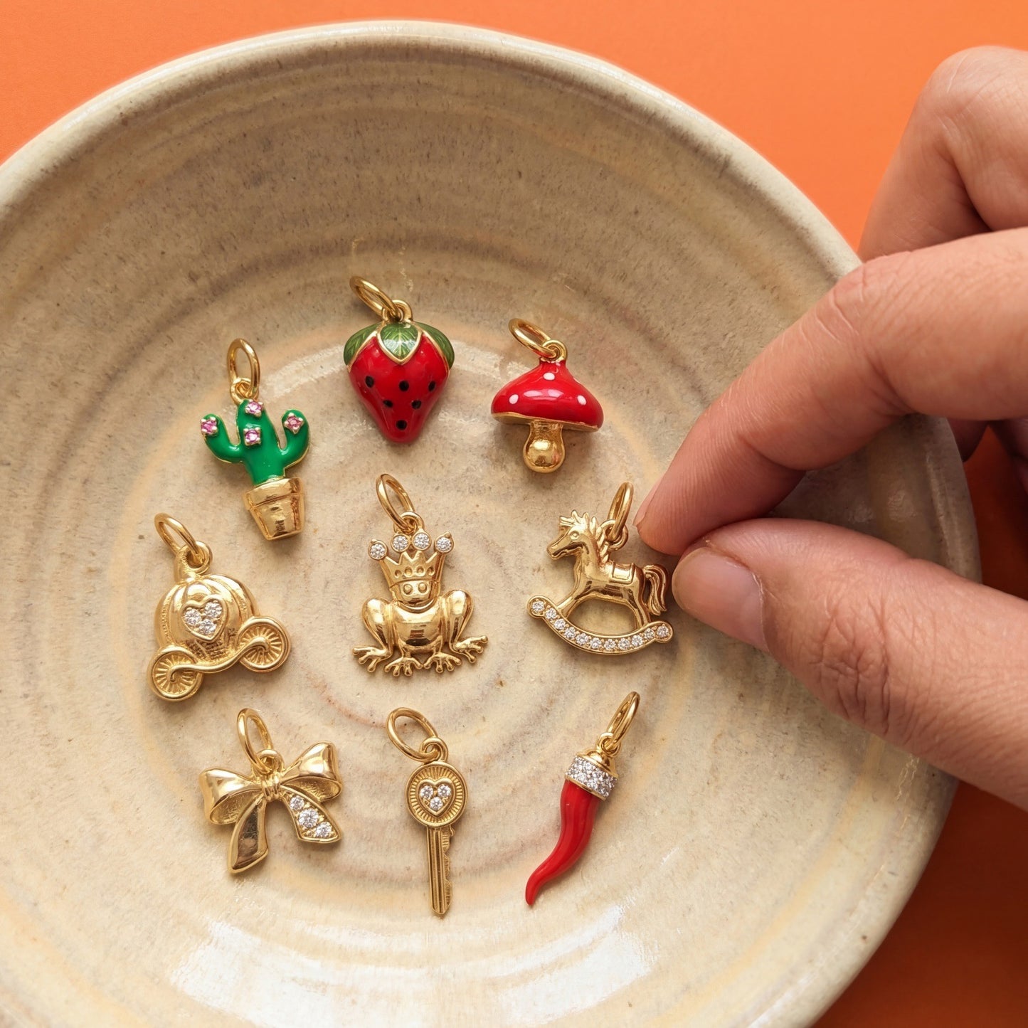 Vintage 18K Gold Plated Stainless Steel Geometric Animal Frog Mushroom Charm Bar for Women