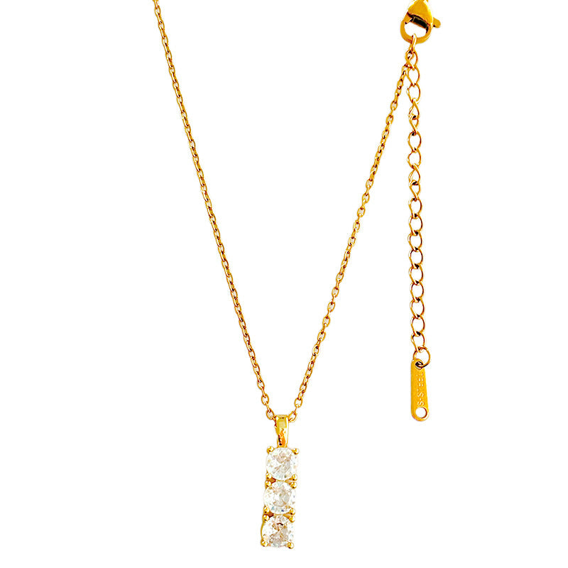 Minimalist Geometric Rectangle Titanium Steel Necklace with Micro-set Cubic Zirconia