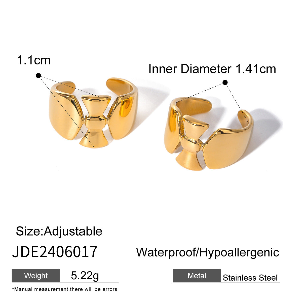 Fashion Stainless Steel Plated Bow U-Shape Clip-On Earrings for Women