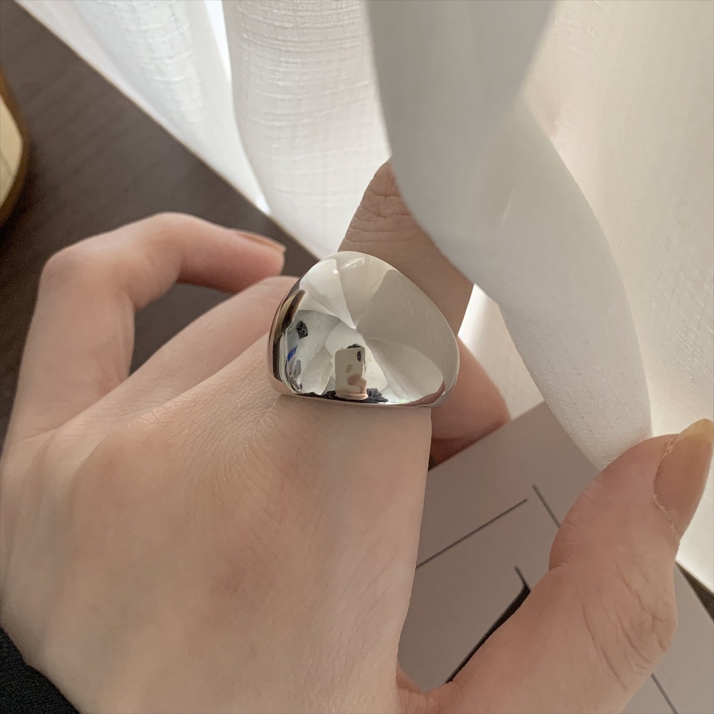 Anello minimalista a cuore lucido in argento sterling 925 da donna