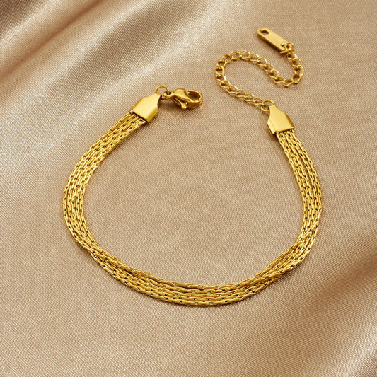 Fashionable Streetwear Gold Plated Hammered Round Stainless Steel Multi-Layer Bracelet for Women