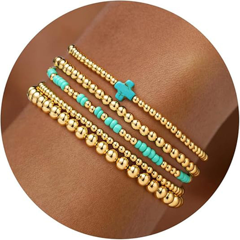 Vintage Geometric Pearl Shell Beaded Bracelet Set for Women