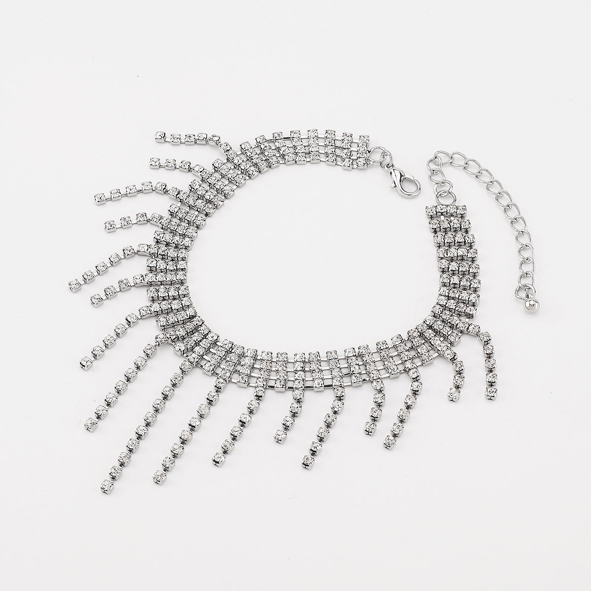 Cadena de brazo minimalista geométrica con incrustaciones de diamantes de imitación y detalles de flecos para mujer