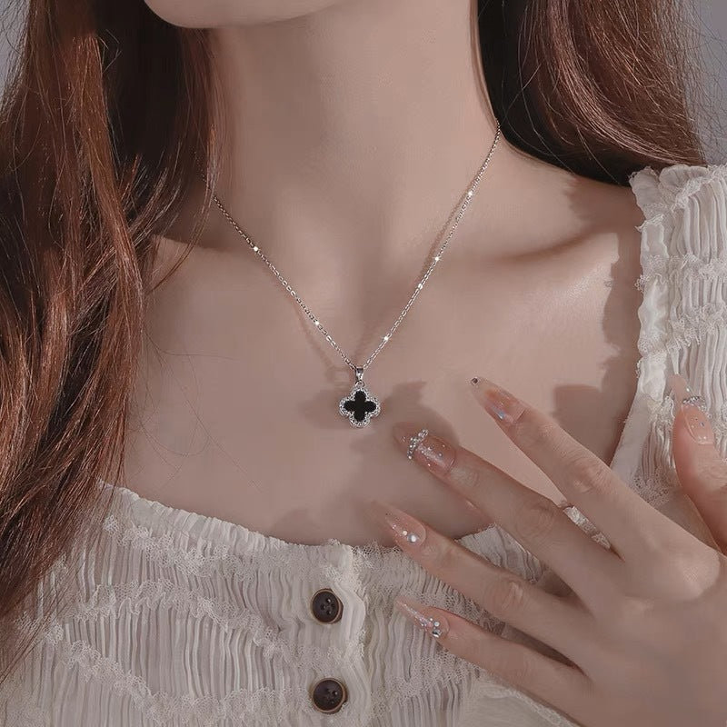 Elegant Four-Leaf Clover Pendant Necklace for Women in Titanium Steel with Plated Finish, Minimalist Clavicle Chain for Summer Layering