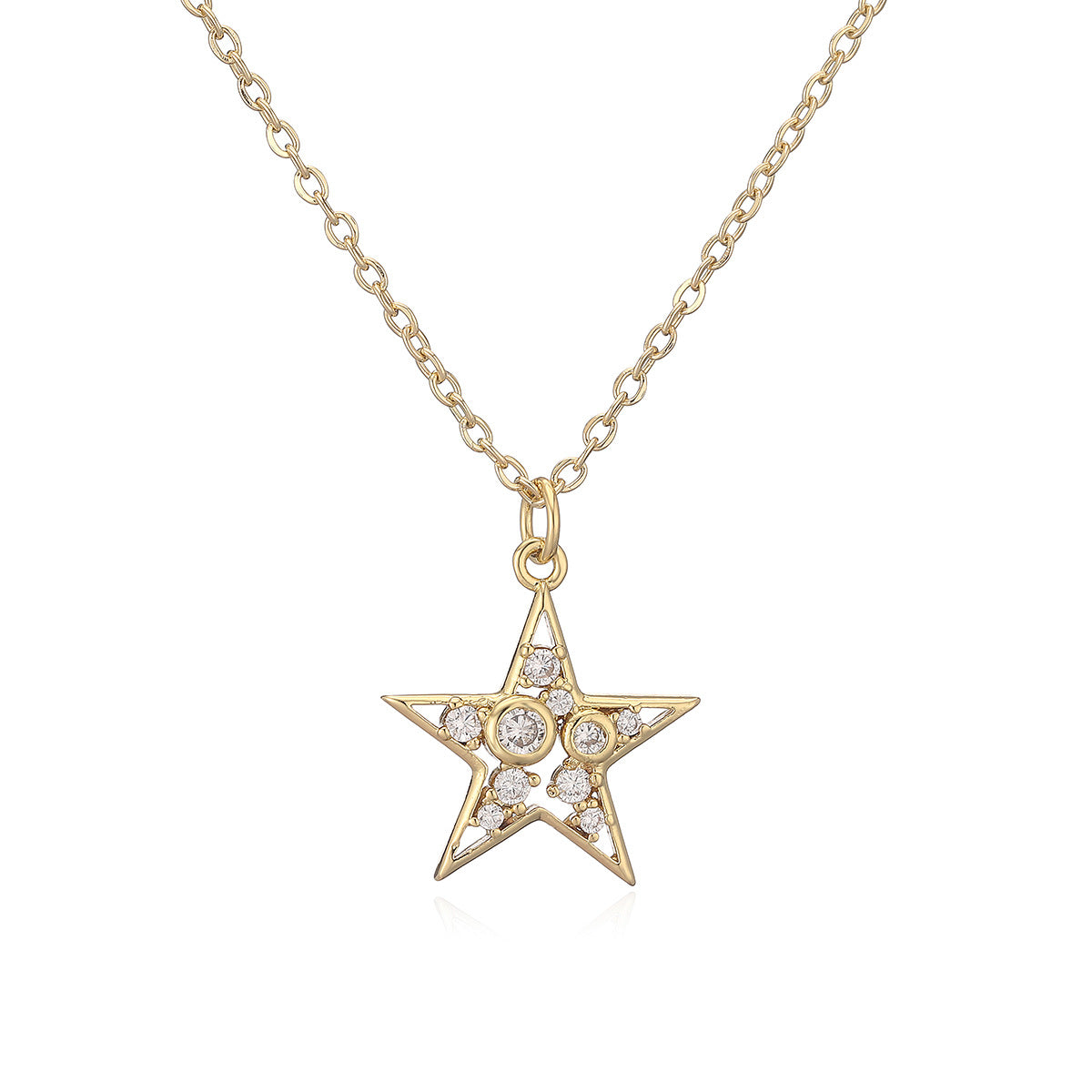 Minimalist Geometric Star Pendant Necklace for Women with Copper Base Plated in 18K Gold and Zircon Inlay