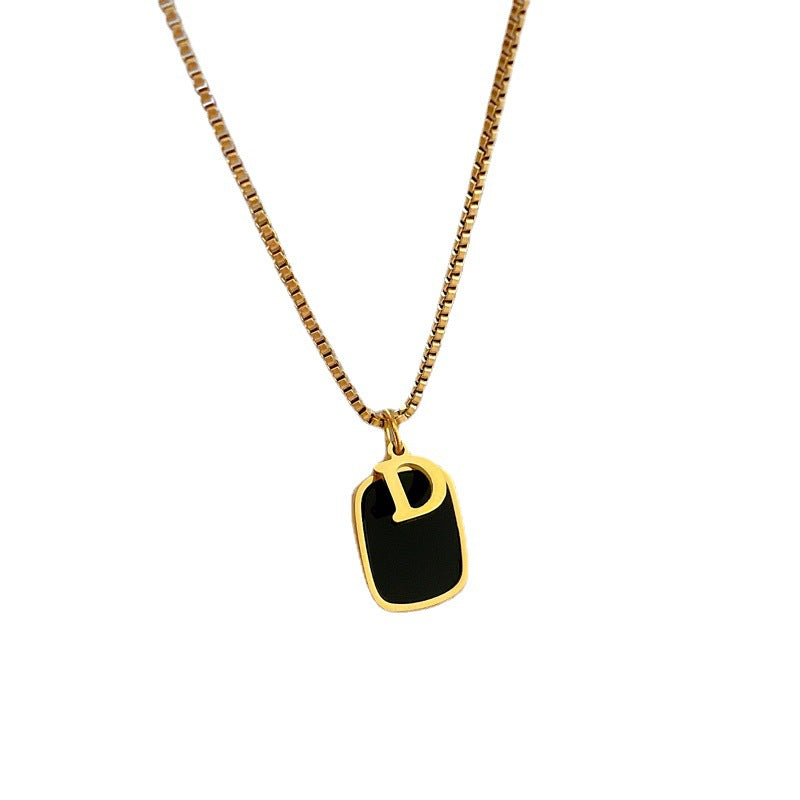 Minimalist Geometric Titanium Steel D-Shape Pendant Necklace for Women and Men with Gold Plating Locket Chain