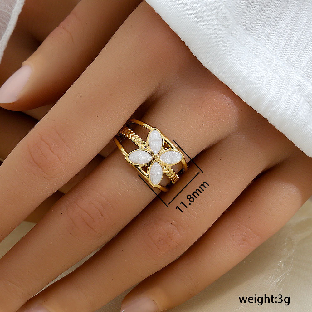 Minimalist Geometric Stainless Steel Gold-Plated Adjustable Open Ring for Women