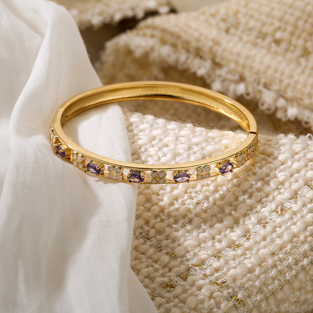 Minimalist Round Copper Bracelet with 18K Gold Plating and Enamel Finish for Women