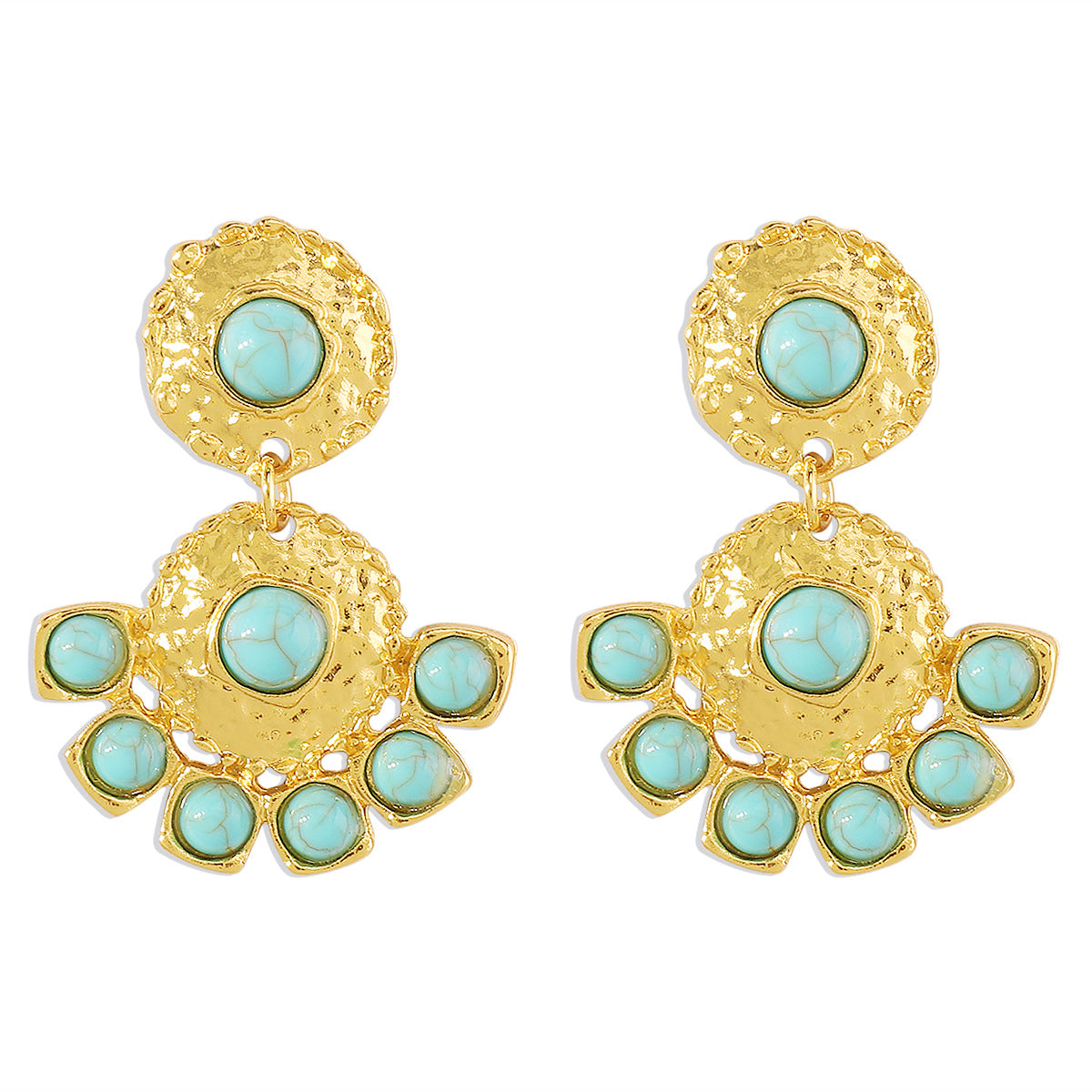 Elegantes pendientes de aleación con incrustaciones de turquesa y acabado chapado, de estilo vintage y diseño geométrico para mujer