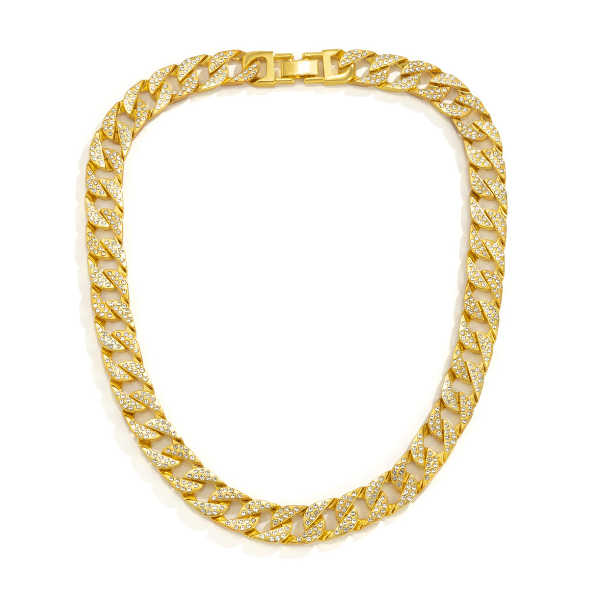 Minimalist Geometric Hollow Metal Pendant Necklace for Women with Rhinestone Inlay and Plated Finish on Cuban Chain