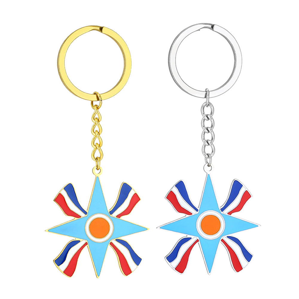 Llavero con Colgante de la Bandera Asiria en Acero Inoxidable para Hombres y Mujeres, Accesorio de Moda