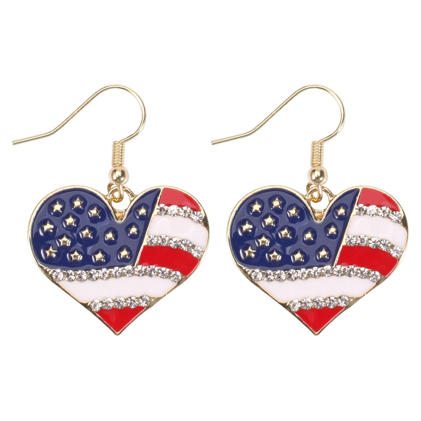 Patriotic Rhinestone Inlay Brass Earrings for Women