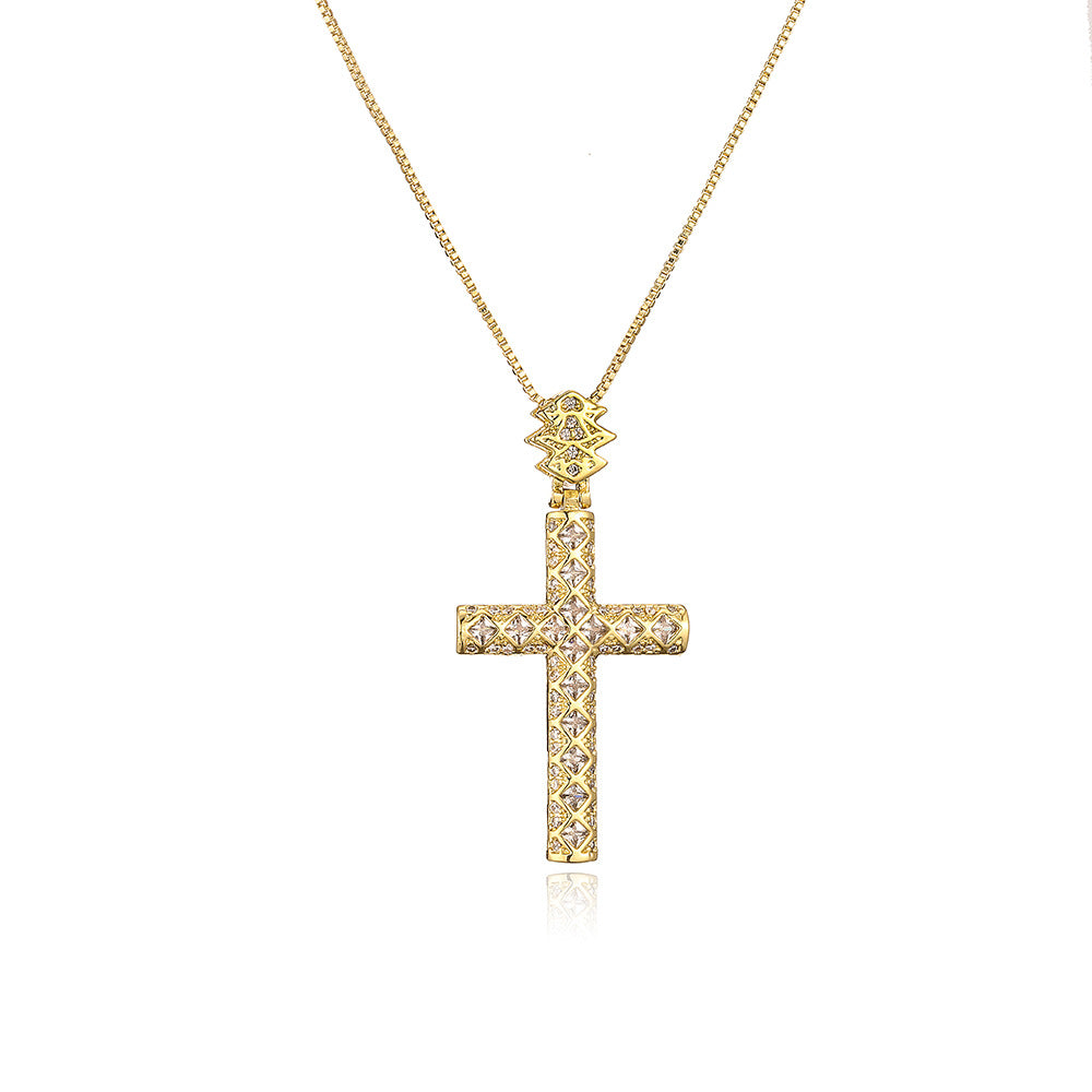 Minimalist Geometric Pendant Necklace for Women Made of Brass with Real Gold Plating and Rainbow Zircon Inlay