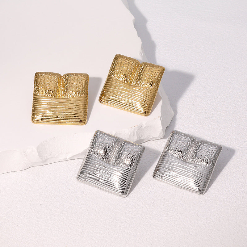 Vintage 18K Gold Plated Geometric Stainless Steel Earrings