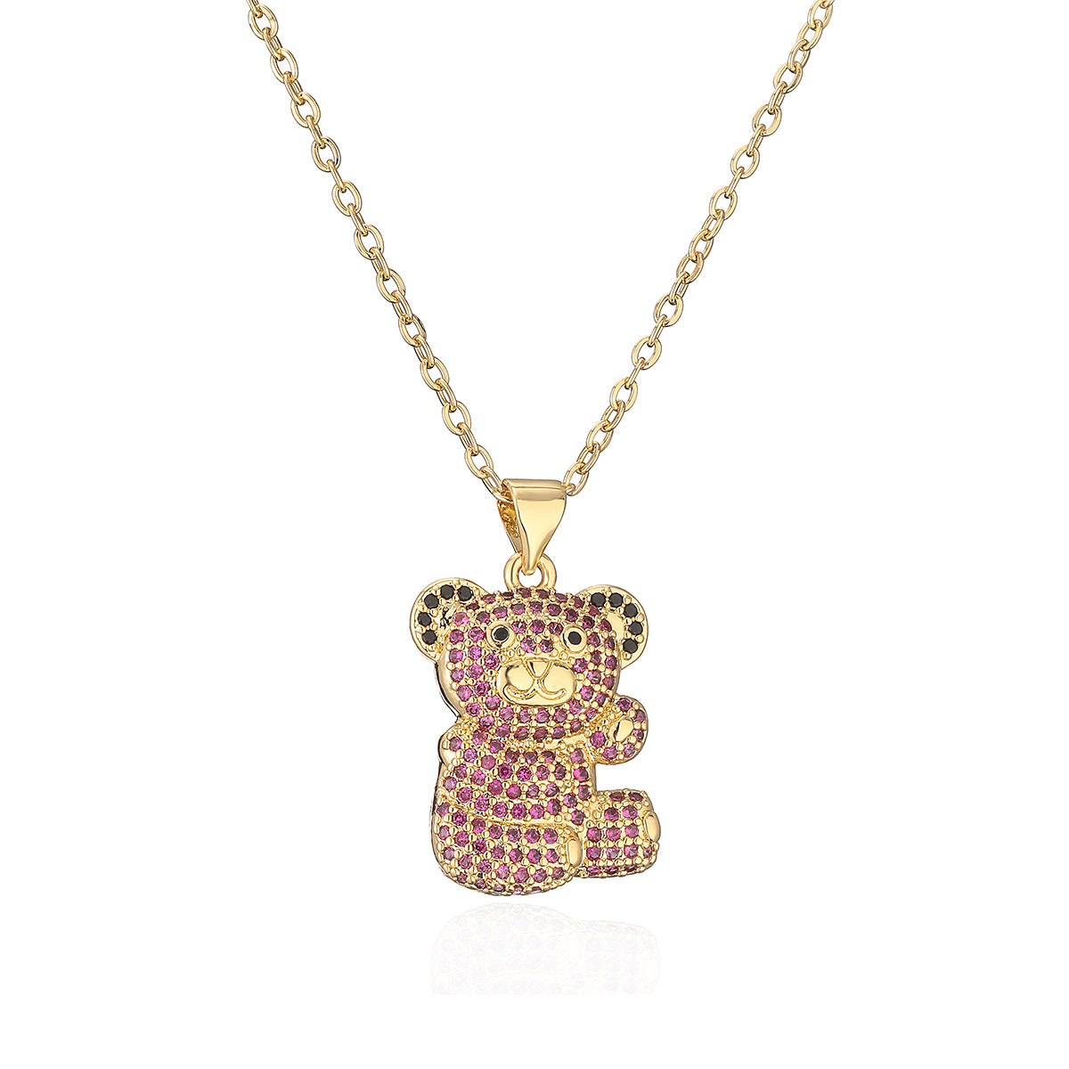 Minimalist Bear-Shaped Copper Pendant Necklace with Gold Plating and Zircon for Women
