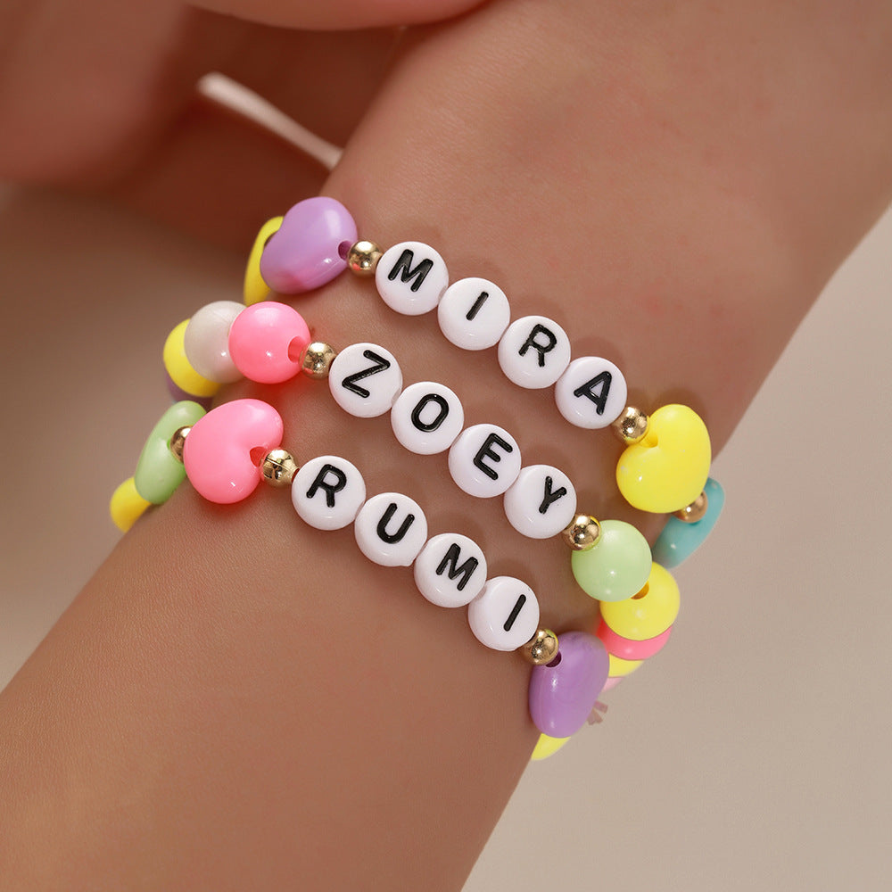 Unique Cartoon Letter Heart Acrylic Bracelet for Women