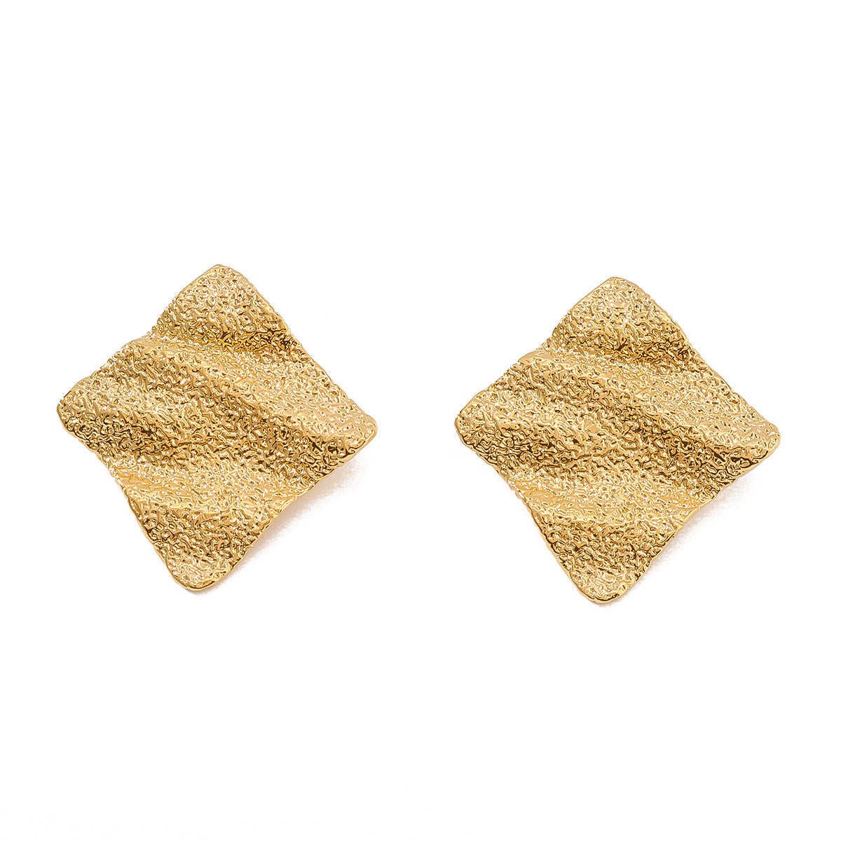 Orecchini da donna minimalisti geometrici in acciaio al titanio con texture quadrata opaca e finitura in oro 18K placcato sottovuoto