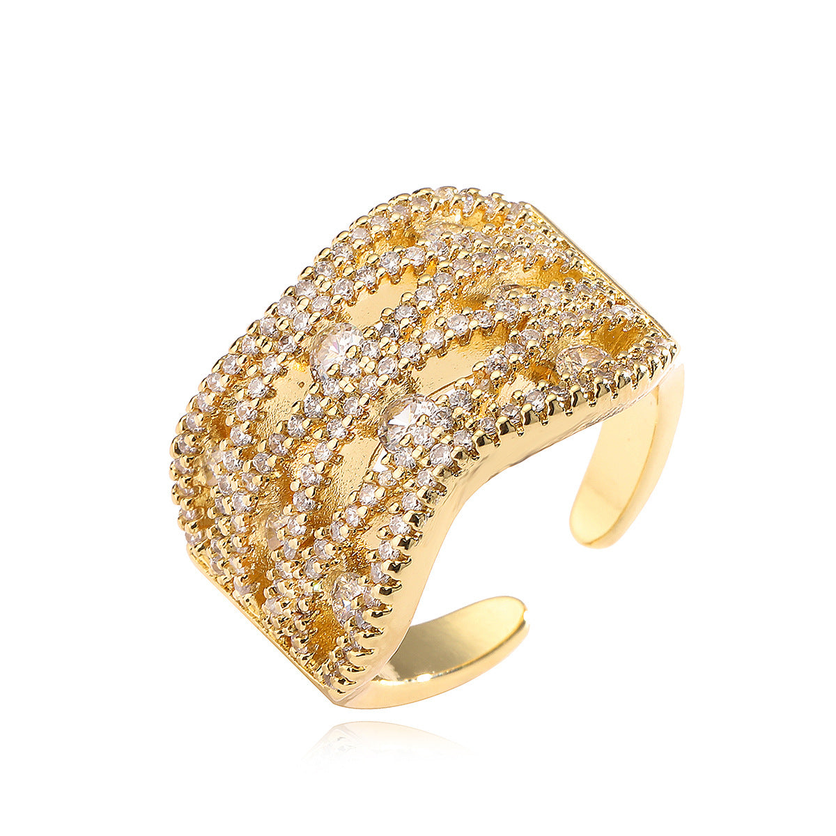 Minimalist Geometric Open Ring for Women Made of Brass with 18K Gold Plating and Micro-Paved Zircon