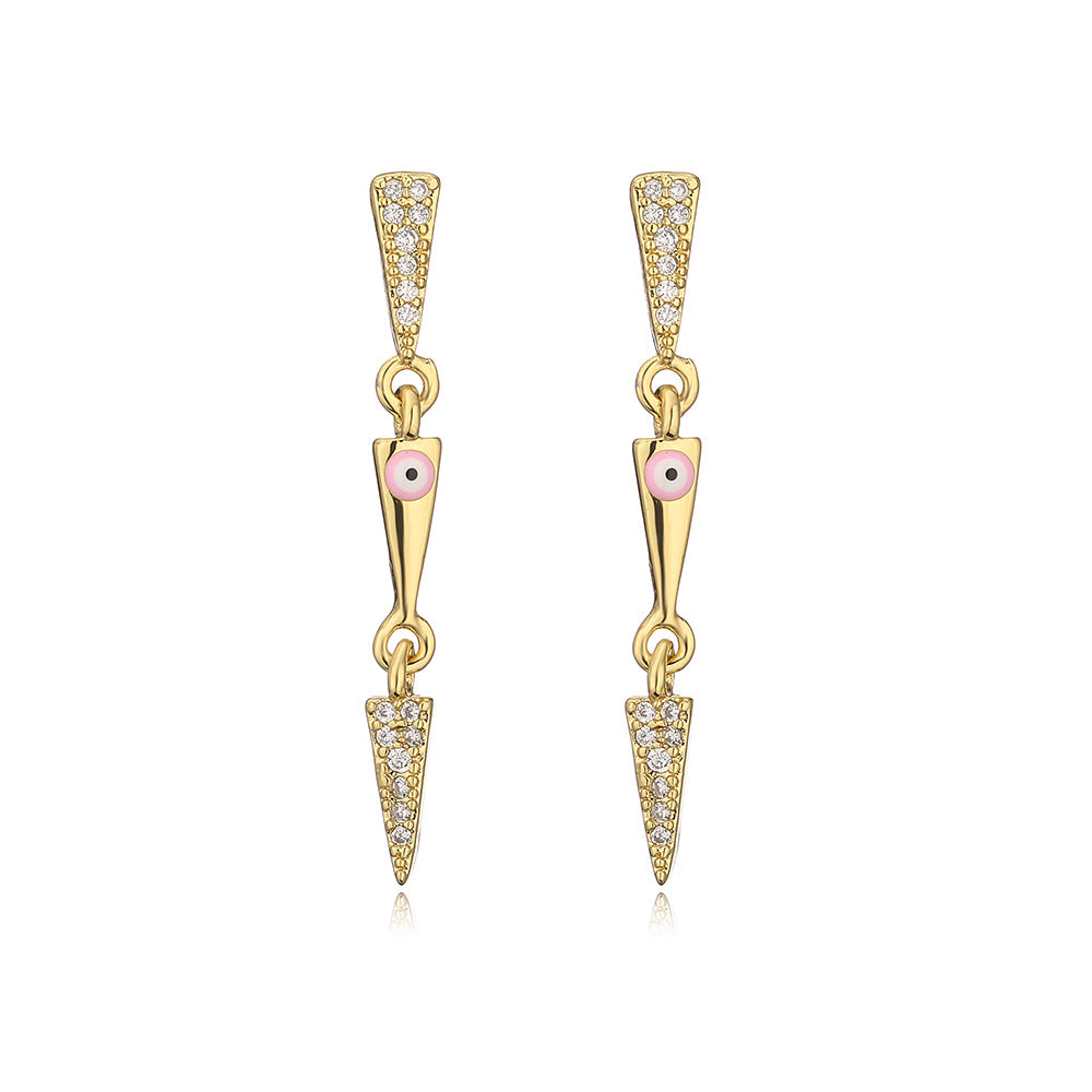 Orecchini Pendenti Triangolari Geometrici da Donna con Base in Rame Placcata in Vero Oro e Smalto con Zirconia Micro-Incastonata
