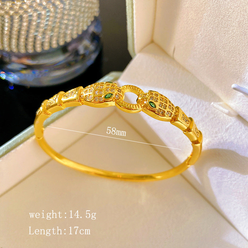 Vintage Snake Shape Cubic Zirconia Inlaid Titanium Steel Plated Snake Chain Bracelet