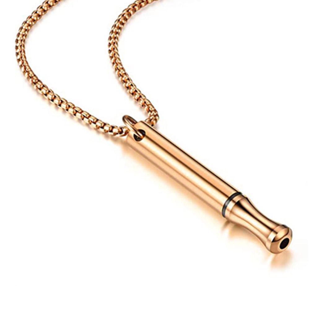 Natural Style Geometric Stainless Steel Whistle Pendant Necklace with Titanium Steel Charm and Plated Finish for Stress Relief Meditation Yoga Breathing