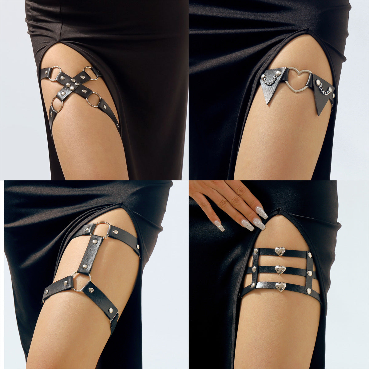 Tobillera estilo punk en forma de corazón de PU y aleación con tachuelas para mujer