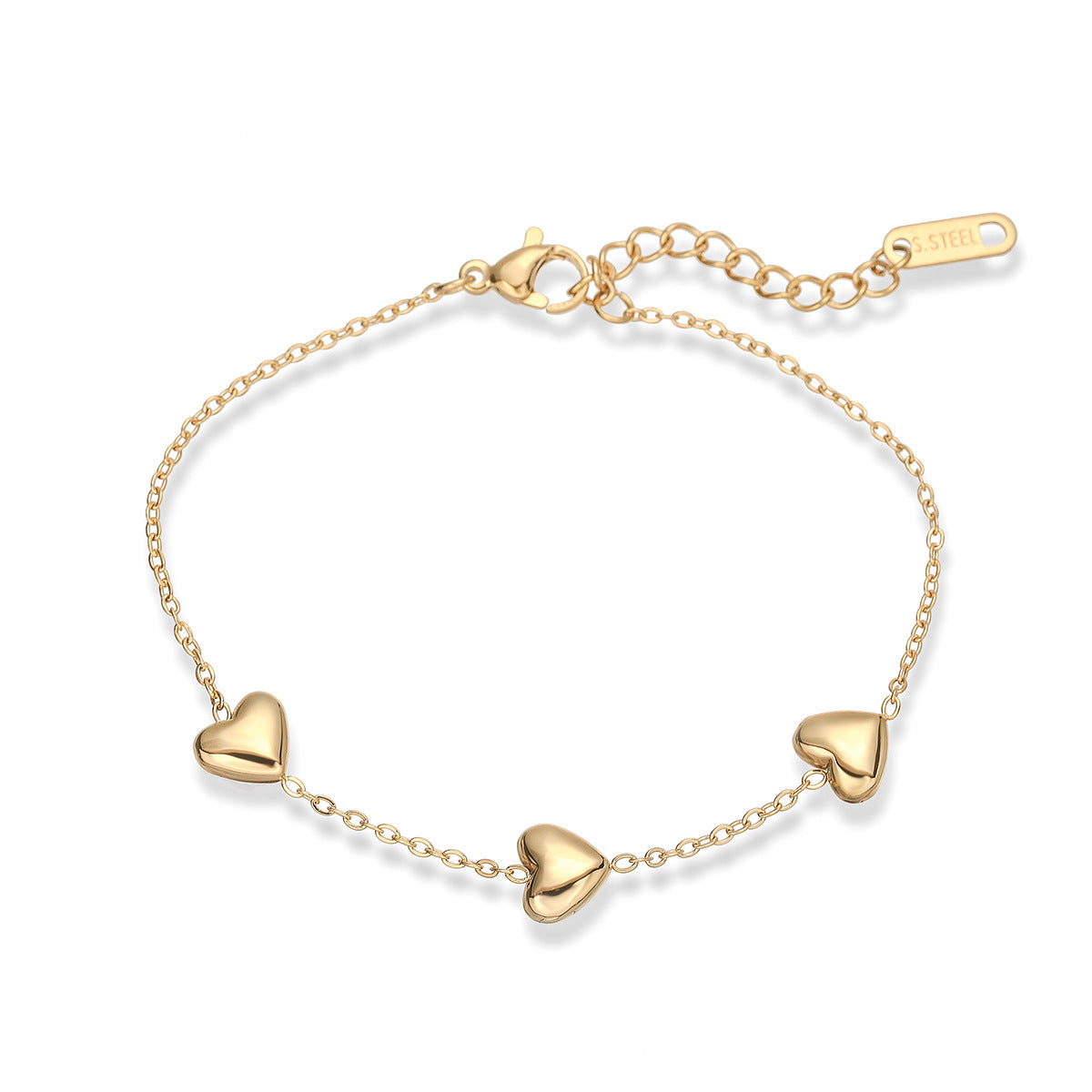 Minimalist Heart-Shaped Stainless Steel Bracelet for Women with 18K Gold Plating, Hypoallergenic and Fade-Resistant