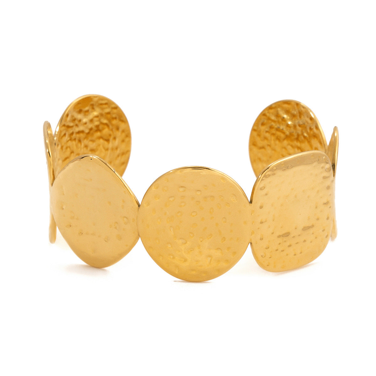Pulsera Minimalista de Acero de Titanio con Textura Martillada Geométricaa para Mujer con Acabado Chapado