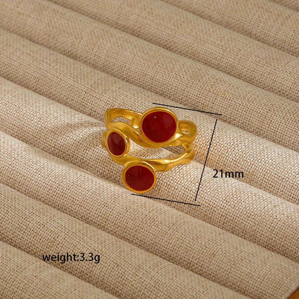 Anello aperto da donna in acciaio al titanio con forma geometrica e a cuore, stile INS, con finitura placcata