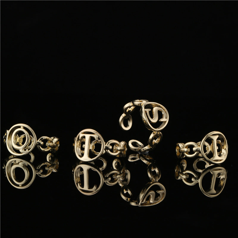18K Gold Plated Brass Letter Open Ring for Women