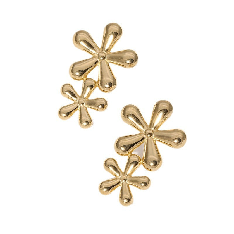 Sweet Floral Stainless Steel Stud Earrings with Plated Finish for Women