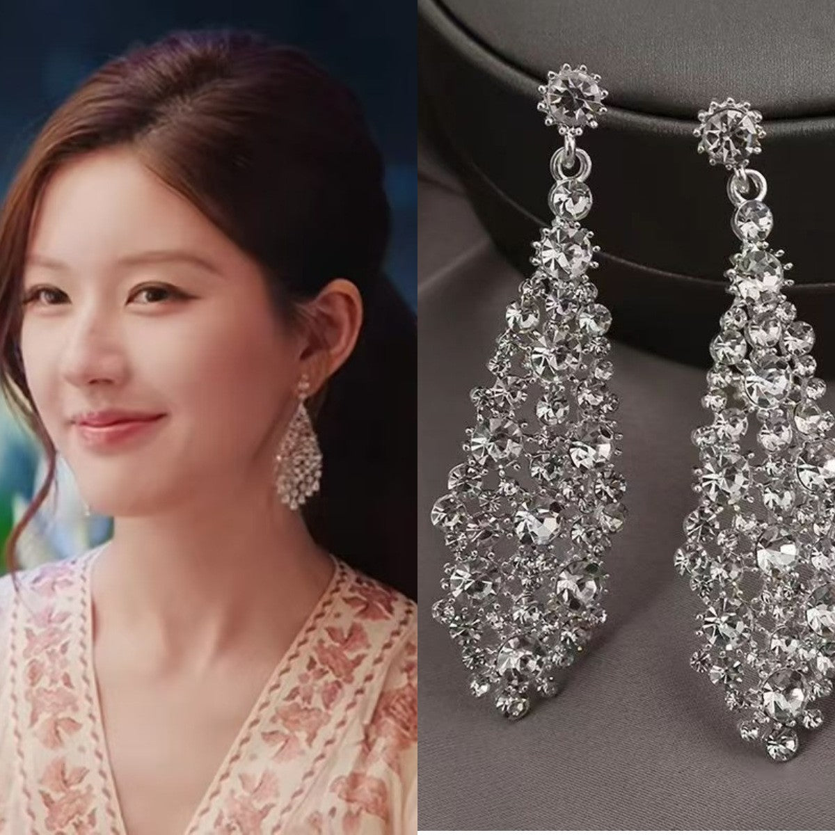 Orecchini pendenti con nappe geometriche minimaliste con intarsi di strass in rame placcato e perni in argento sterling 925 da donna