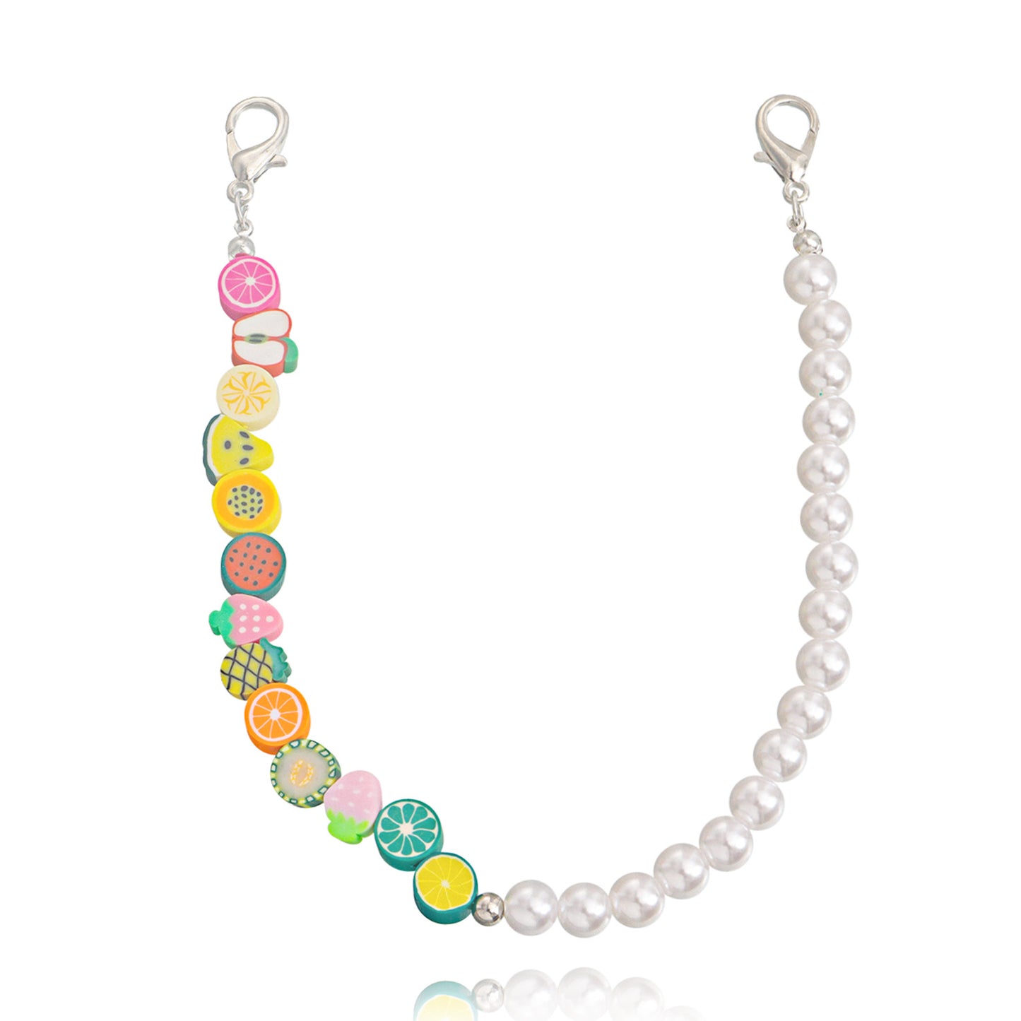 Minimalist Geometric Alloy Anklet with Colorful Polymer Clay Fruit and Imitation Pearl Accents for Women