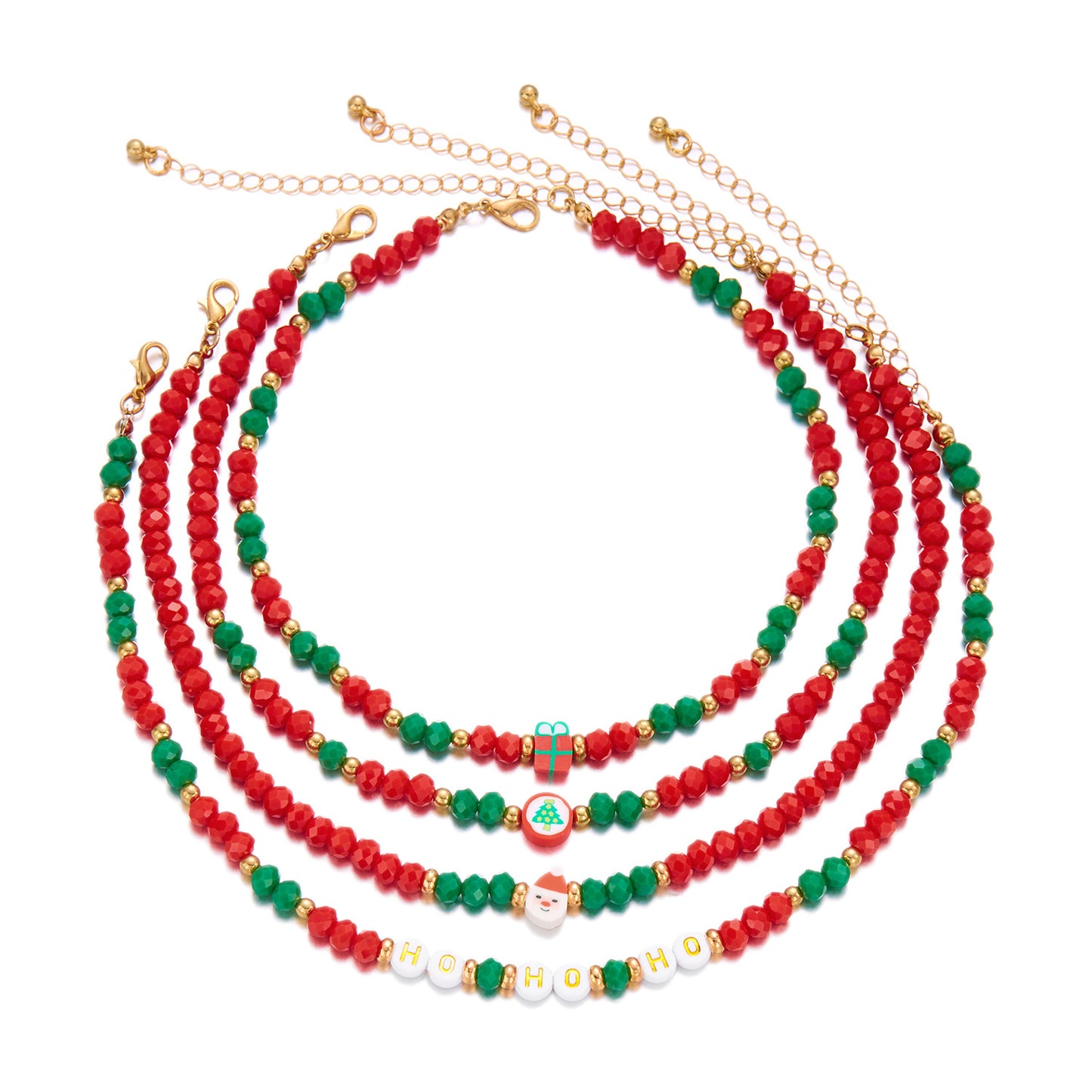 Collar de cuentas de arcilla polimérica con temática navideña con copo de nieve y colgante de Papá Noel de forma geométrica, gargantilla de cadena en O de aleación y electrochapada para mujer