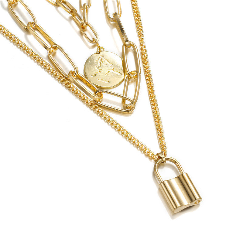 Punk Hip-hop Exaggerated Geometric Heart Alloy Snake Chain Multi-layer Necklace for Women