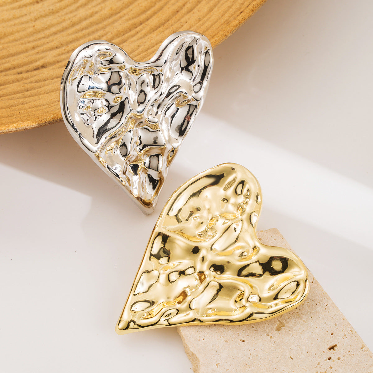 Minimalist Irregular Pleated Heart Brooch in Stainless Steel with Plated Finish for Women