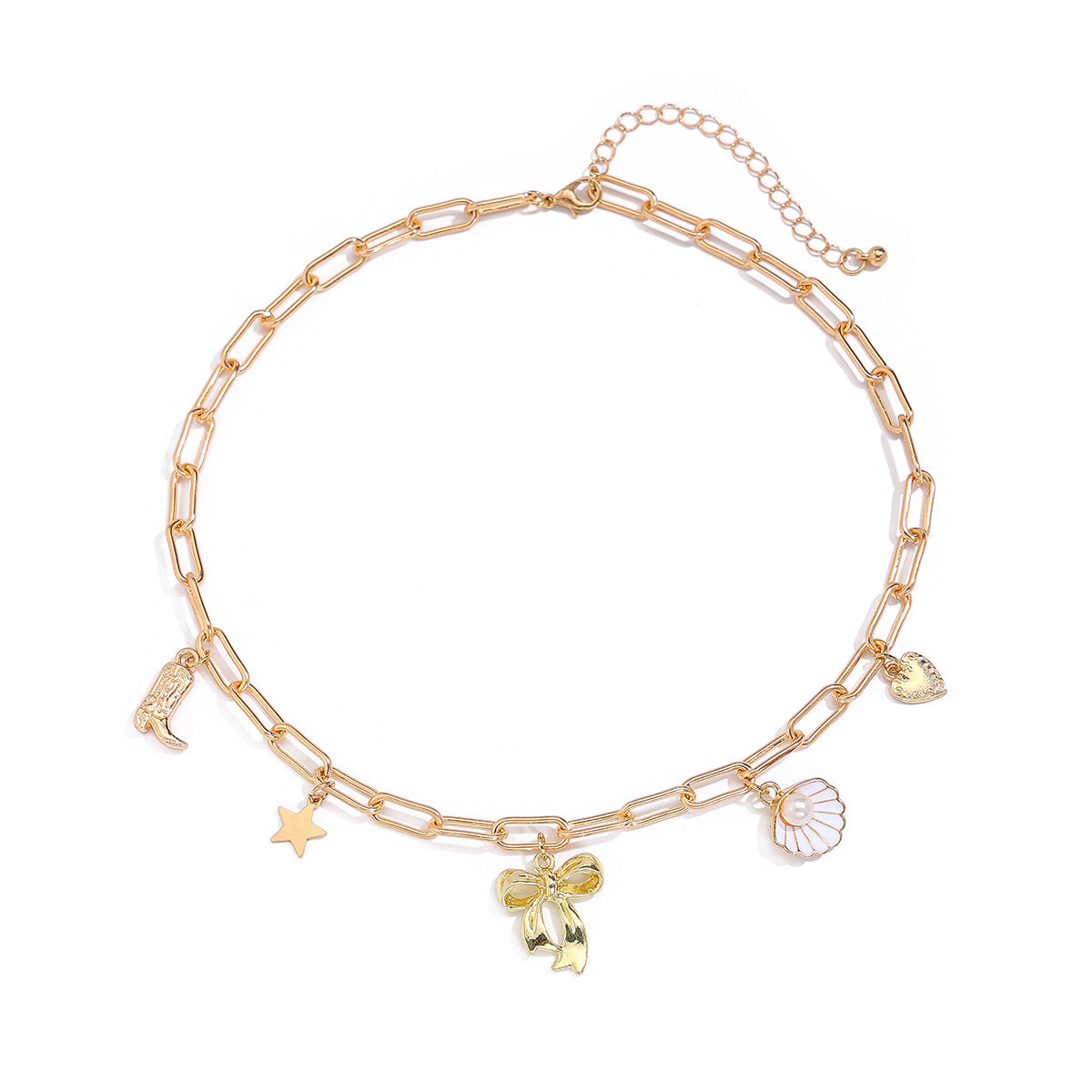 Elegant Geometric Shell Bow Zinc Alloy Plated Necklace with Imitation Pearl Pendant for Women