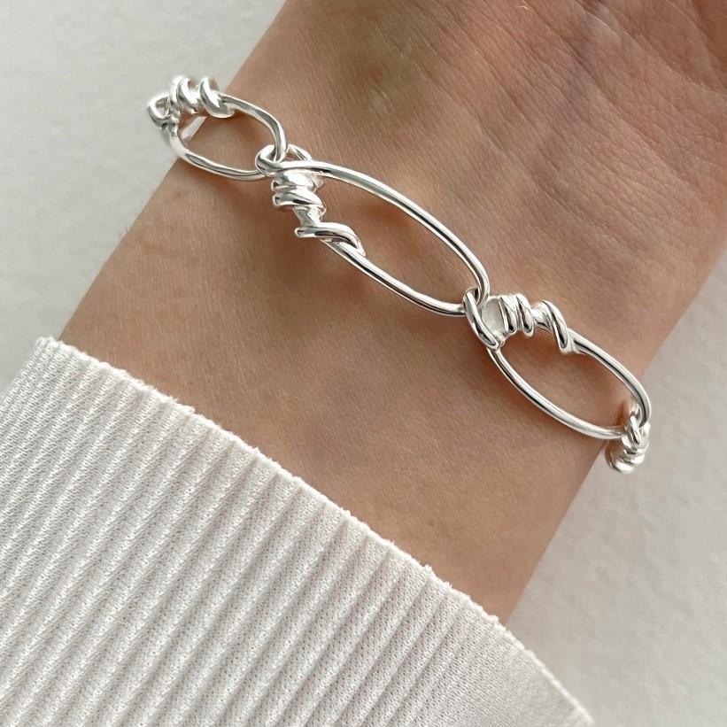 Bracciale da donna placcato in argento sterling S925, minimalista a forma di stella