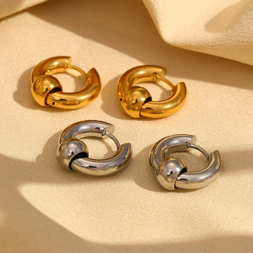 Elegant Business Geometric 18K Gold Plated Stainless Steel Beaded Hoop Earrings for Women
