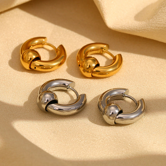 Elegant Business Geometric 18K Gold Plated Stainless Steel Beaded Hoop Earrings for Women