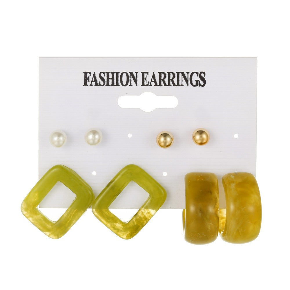 Vintage Geometric Butterfly Round Rhinestone and Pearl Plated Alloy Earring Set