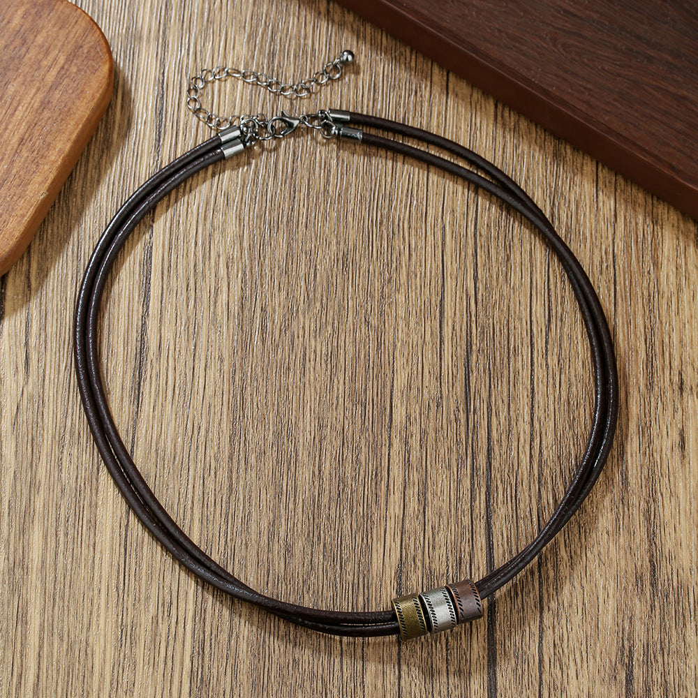 Hip-hop Minimalist Geometric Round Alloy Leather Knot Pendant Necklace Unisex Cable Chain