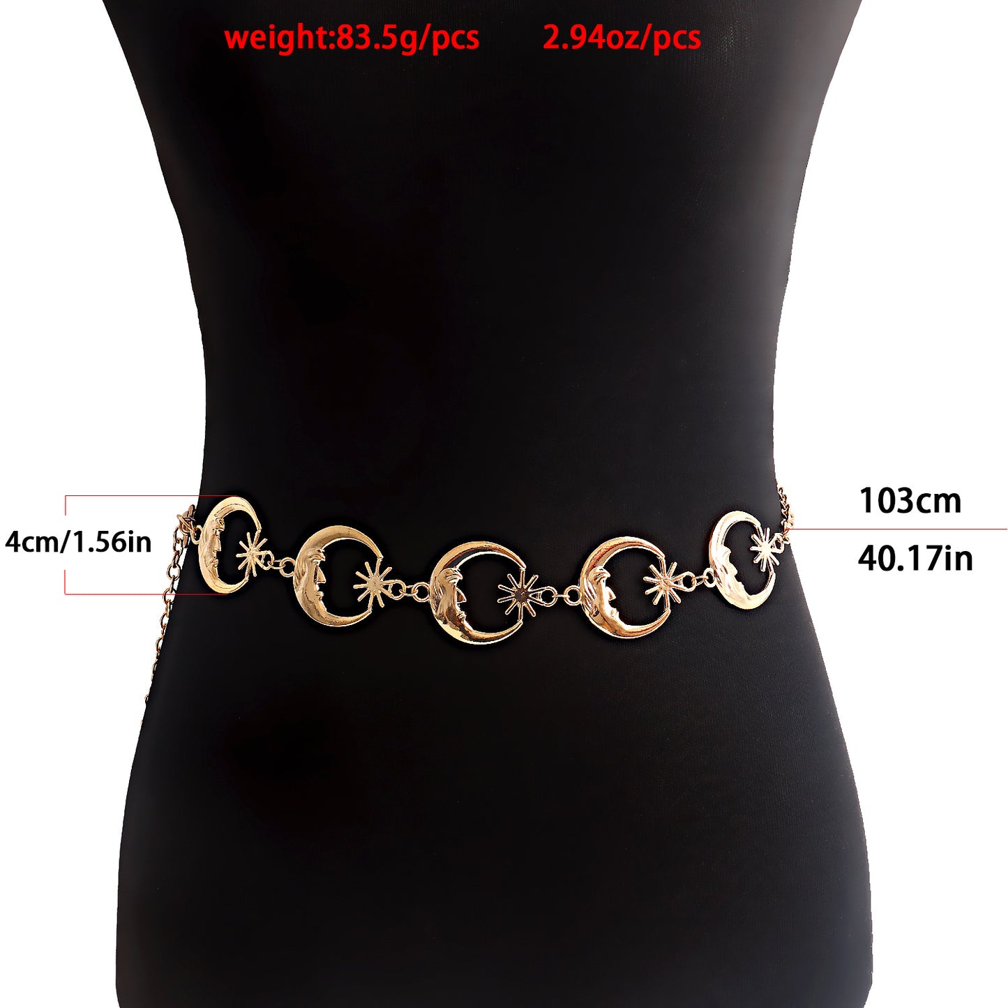 Punk Style Crescent Moon Waist Chain for Women Made of Metal with Adjustable Single Loop Design