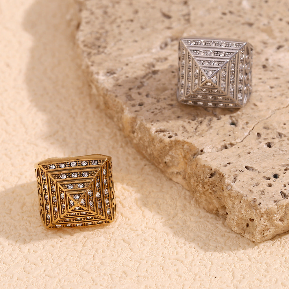 Anillo Minimalista Geométrico de Acero Inoxidable con Baño de Oro de 18K para Hombres