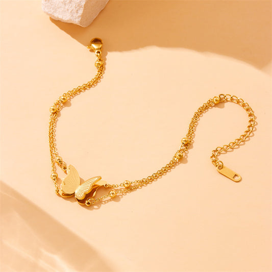 Fashion Business Casual Plated Stainless Steel Butterfly Necklace and Bracelet Set