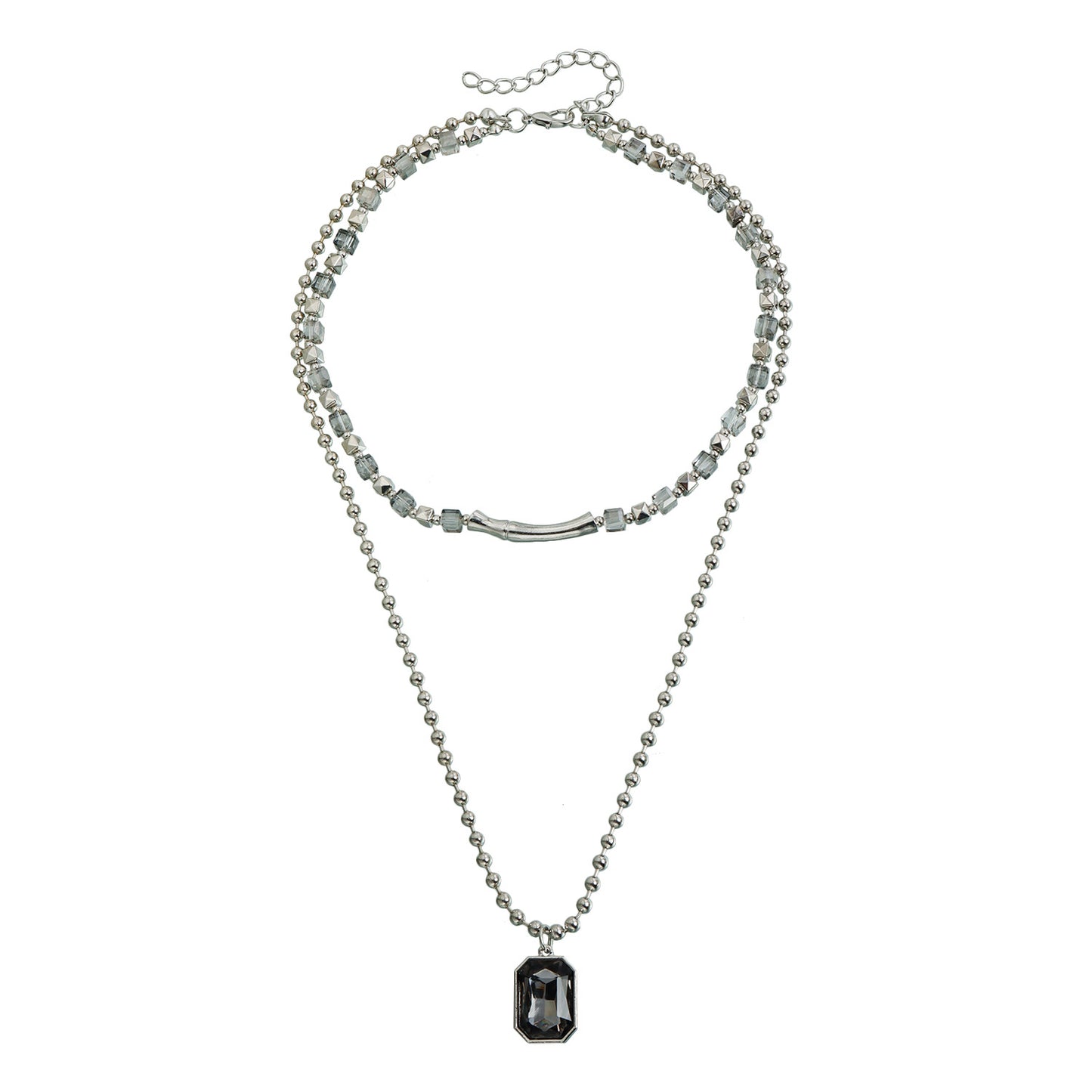 Casual Geometric Square Crystal Plastic Alloy Plated Layered Necklace for Women