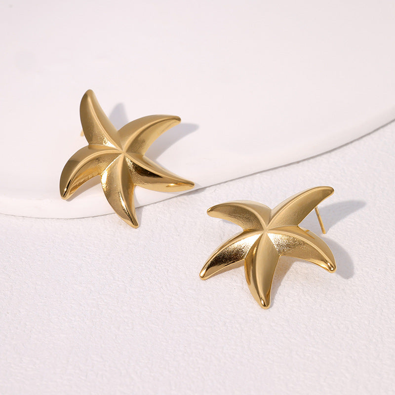 Minimalist Starfish-Shaped Stainless Steel Earrings with Gold Plating for Women