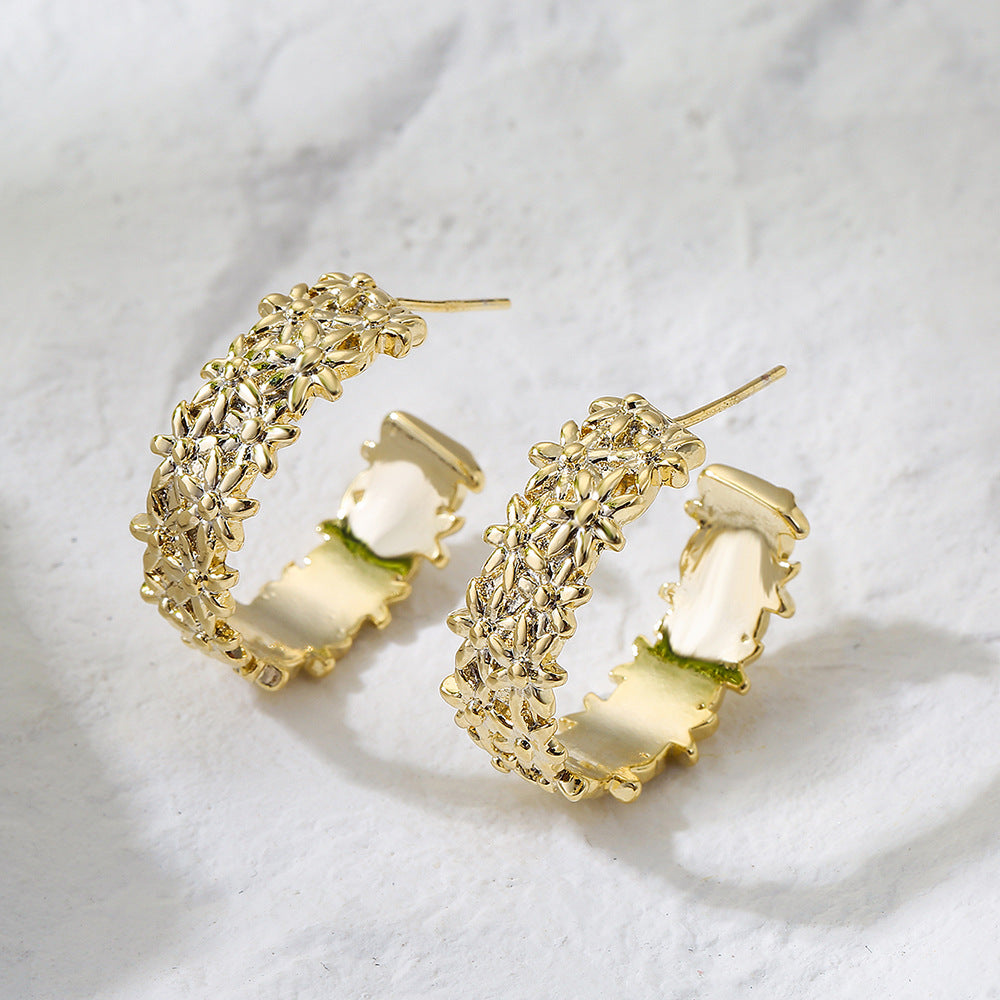 Minimalist Geometric C-Shaped Copper Earrings with 18K Gold Plating for Women