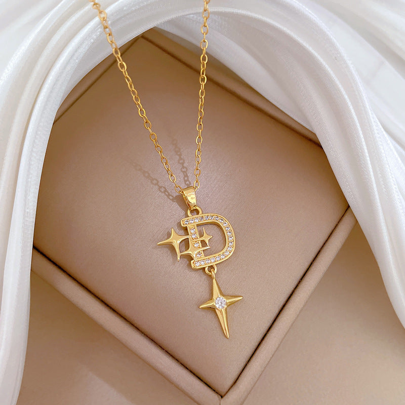 Collana di Lusso con Pendente a Stella in Acciaio al Titanio per Donna con Strass Completi, Design Geometrico e Catena a Ciondolo Regolabile
